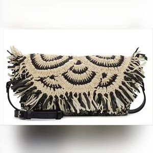 Patricia Nash Loulia Clutch/Crossbody Bag: Woven Straw Natural & Black